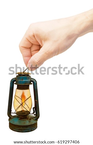 Vintage lamp isolated on white background. Kerosene, vintage oil gasoline lamp.