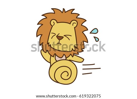 Cute Lion Running. Vector Illustration. Isolated on white background.