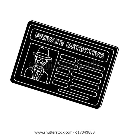 Documents of a private detective. Card that shows the personality of the detective.Detective single icon in blake style vector symbol stock illustration.