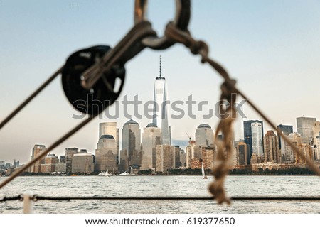 Sailboat and a beautiful view to New York City with the World Trade Center