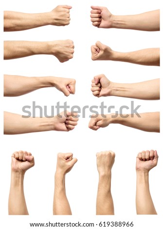 Set of male's fist isolated on white background Royalty-Free Stock Photo #619388966