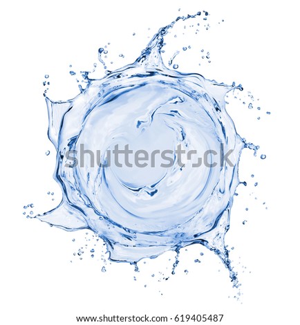 Splashes of water in the form of a swirling vortex, isolated on white background 