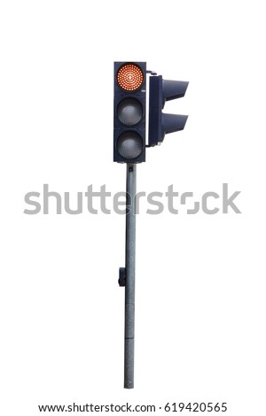 red color traffic light isolated on white background, Real photo