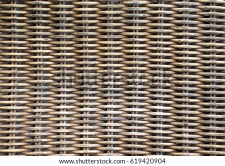 Wicker wooden background. Rattan woven top view closeup. Rattan chair interlace of natural material. Ecologic craft. Beige basketry furniture. Asian handcraft banner template backdrop. Tradition weave