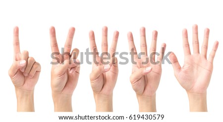 Set of number 1 2 3 4 5 with hand sign isolated on white background Royalty-Free Stock Photo #619430579