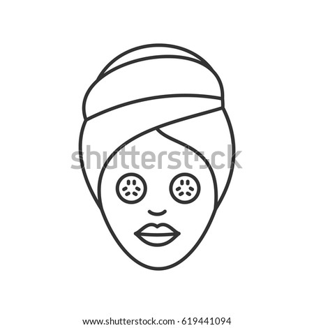 Spa procedure linear icon. Thin line illustration. Woman with cucumber facial mask. Contour symbol. Vector isolated outline drawing