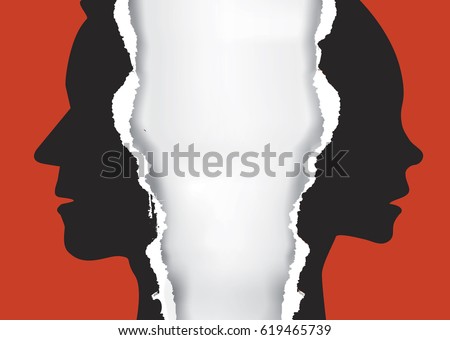 Divorce couple torn paper concept.
Ripped paper with man and woman silhouettes symbolizing divorced couple.Place for your text or image.Vector available.
 Royalty-Free Stock Photo #619465739
