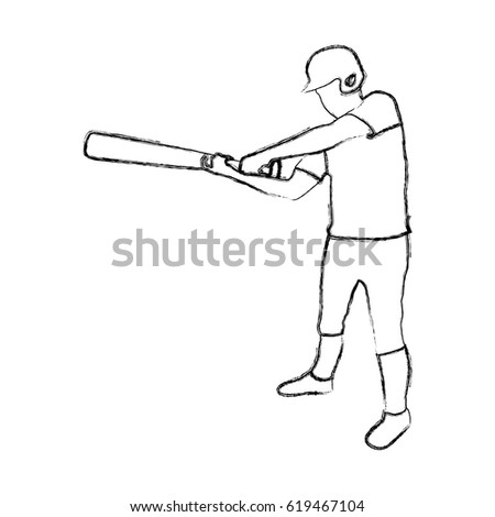 monochrome sketch of baseball player with baseball bat vector illustration