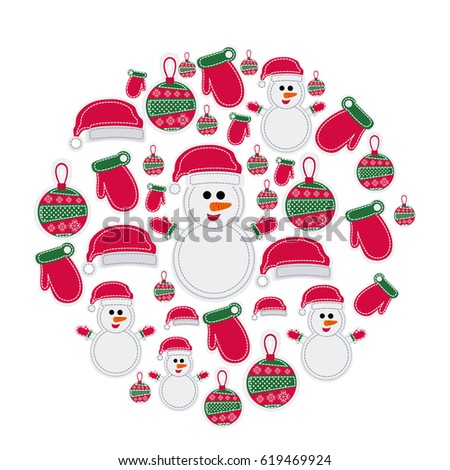 colorful pattern of christmas silhouettes in round shape vector illustration