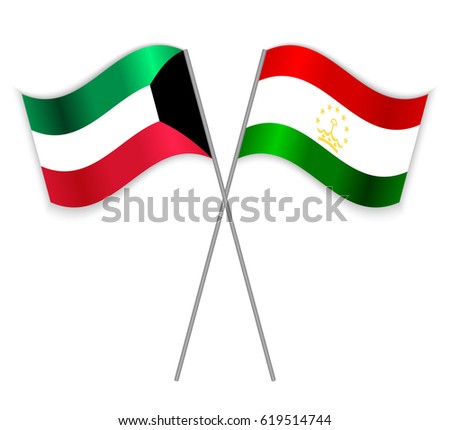Kuwaiti and Tajikistani crossed flags. Kuwait combined with Tajikistan isolated on white. Language learning, international business or travel concept.
