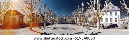 Panoramic infrared view of city place with beautiful trees, Strasbourg