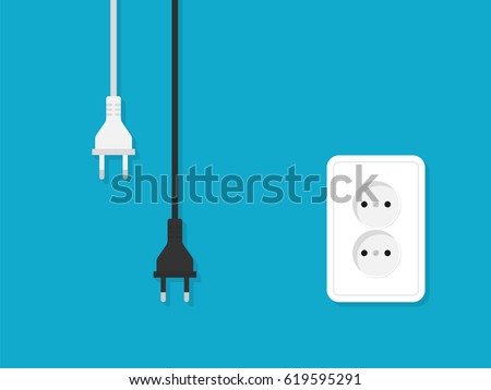 Electrical outlet and plugs illustration in flat style. Vector Royalty-Free Stock Photo #619595291