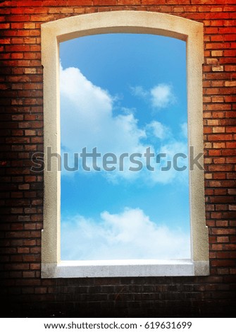 Beautiful sky and antique brick block window