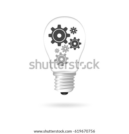 Lamp concept , gear in the lamp on white background , vector