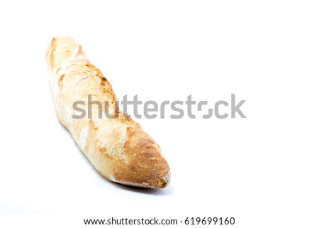 Rustic baguette bread isolated in white background