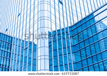 The skyscraper external background of blue sky white clouds