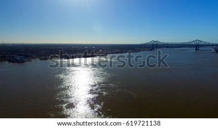 Aerial view of New Orleans and Mississippi River.