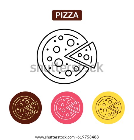 Pizza icon fast food logo. Traditional Italian food sign. Bakery products image. Outline vector illustration. Trendy vector Illustration isolated for graphic web design, for confectionery shop or cafe
