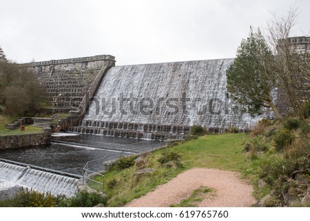 The Granite Stone Dam on Fernworthy Reservoir within Dartmoor National Park in Rural Devon, England, UK