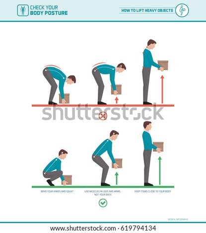 Proper lifting technique and body ergonomics: how to lift heavy objects safely Royalty-Free Stock Photo #619794134