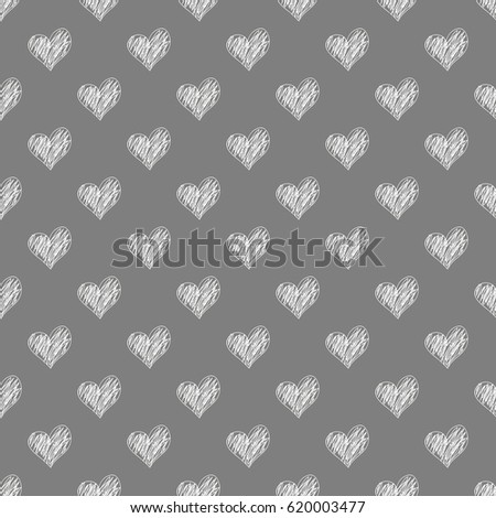 Seamless hand drawn backround with white hearts. Seamless vector background