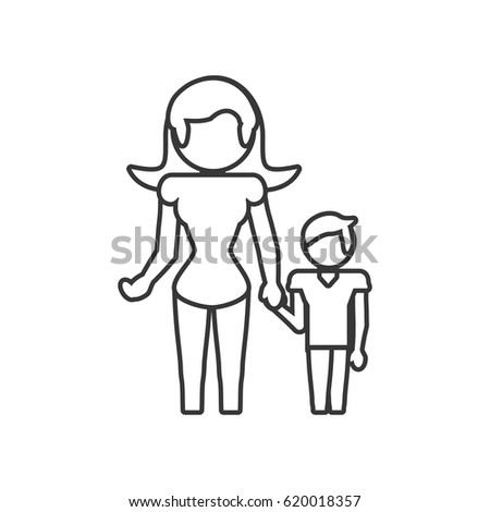 mother with son together outline