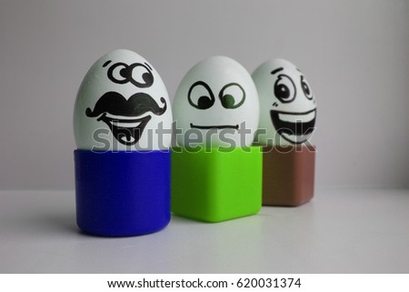 Eggs with a cute face. Photo for your design. Concept: third extra