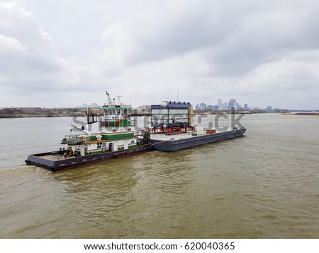 Barge on Mississippi River, New orleans