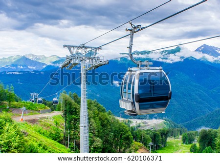 Cableway in the mountains.Beautiful Mountain View. Russia,Sochi,Krasnaya Poliana Royalty-Free Stock Photo #620106371