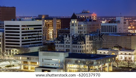 Panorama of Wichita at night. Wichita, Kansas, USA.