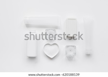 cosmetic set for skin care on white background top view mock-up