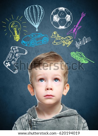 A conceptual image of a thinking child