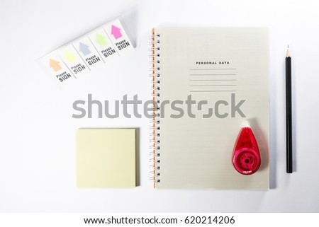 Various office items isolated on white background