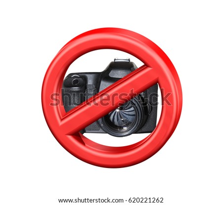 No camera, no photo. Forbidden sign in 3-D isolated on white background