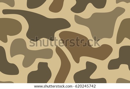 Camouflage seamless pattern Vector illustration for printing on cloth, textile, Wallpaper, paper, wrapper. Different shades of brown color Abstract background in military style