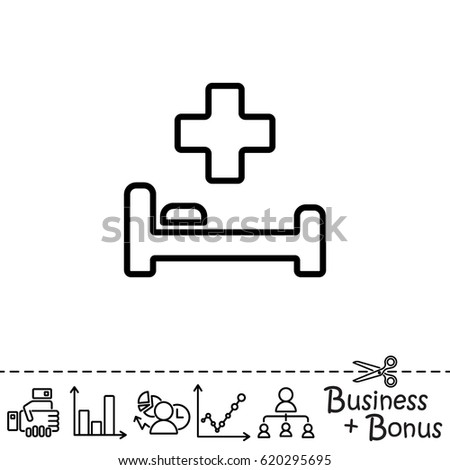 Web line icon. Hospital bed and cross