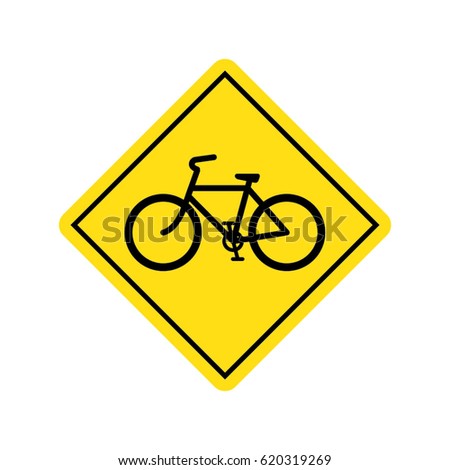 Bike road yellow sign. Vector illustration.