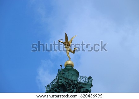 July column monument, place de la bastille and blue sky, Paris, France                                