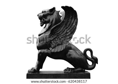 Griffin sculpture isolated on white background. Royalty-Free Stock Photo #620438117