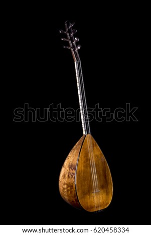 Saz baglama Turkish Music Instrument Isolated on a Black Background