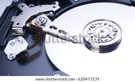 Closeup of  Hard disk. Desktop hard disk drive on white background. Selective focus.