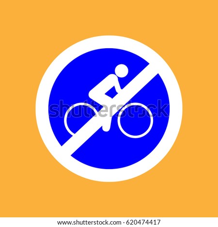 Do not ride (use) the bicycle sign, icon  white thin line on blue background - vector illustration