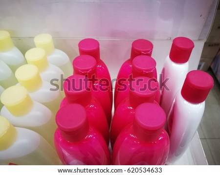 Plastic Bottles with shampoo.