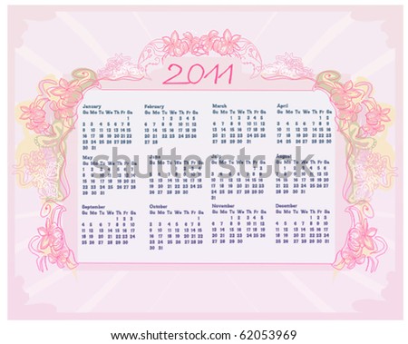 Vector pink floral calendar 2011