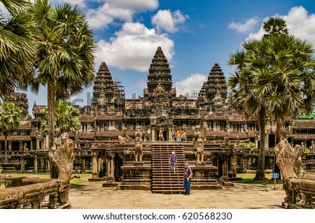 Angkor Wat in Cambodia is the largest religious monument in the world and a World heritage listed complex Royalty-Free Stock Photo #620568230