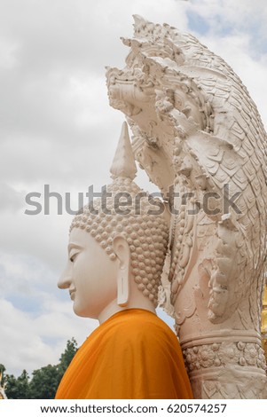 White Buddha Statue in the Temple,  Thailand