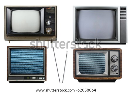 Old vintage televisions with antenna isolated on a white background Royalty-Free Stock Photo #62058064