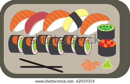 The Japanese meal. Sushi set - vector illustration