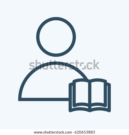 Vector man icon with book pictogram in line art style. Reading man or student illustration for library program