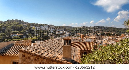 View of the Old Town from the city-fortress Villa Vella. Tossa de Mar, Costa Brava, Catalonia, Spain 